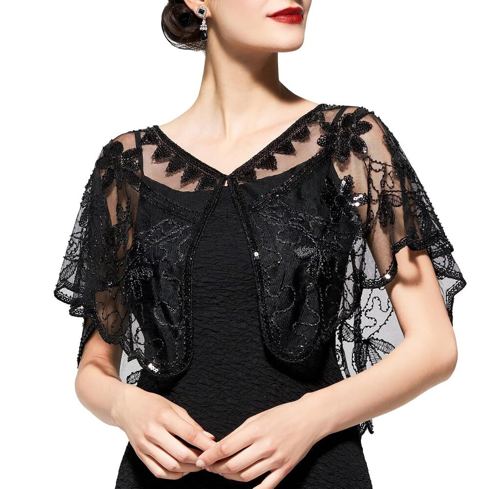 Women's 1920s Flapper Shawl,Sequin Beaded Shawls and Wraps for Evening